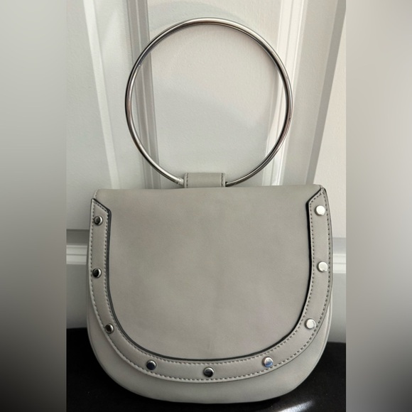 Handbags - Gray Crossbody Saddle Bag | Silver Hardware | Adjustable Strap